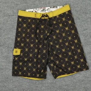 Ron Jon Surf Shop Board Shorts Mens 31 Black Gold Heraldic Crest Cargo Pocket